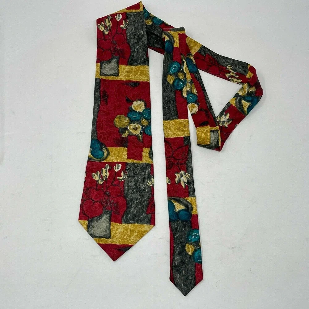 Ermenegildo Zegna 100% Silk Men's Neck Tie Floral & Geometric Red Z-792-200